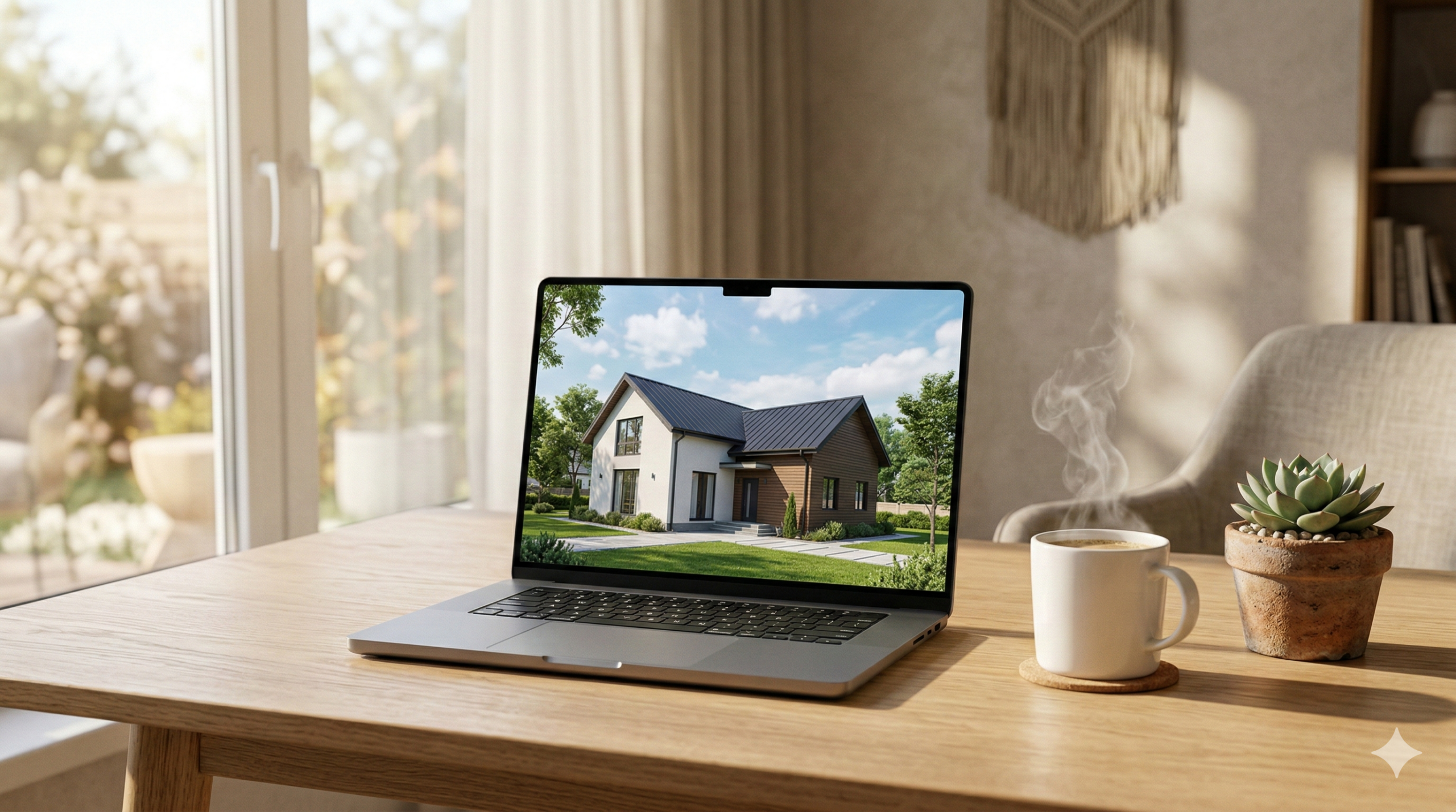 Computadora portátil mostrando una casa que representa oportunidades de inversiones inmobiliarias y generación de ingresos pasivos.