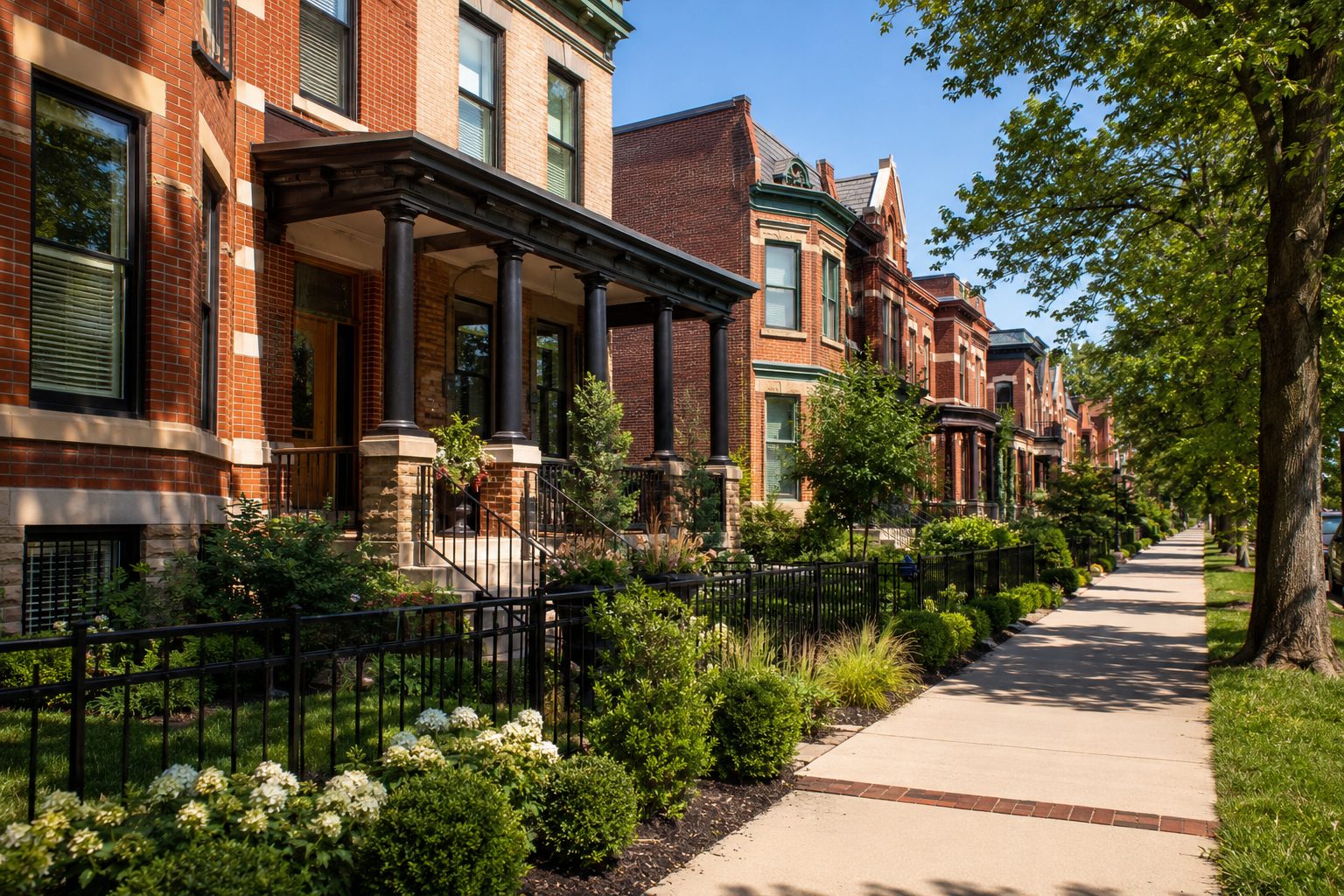 Calles residenciales renovadas que reflejan la creciente demanda de alquiler en Detroit.